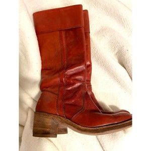 Vintage Cognac/Brown FRYE Tall Cuffed Campus Style Boots 8.5 B 1970's